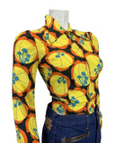 VINTAGE 60s 70s YELLOW BLACK PSYCHEDELIC FLORAL DAGGER ZIP-UP MOD SHIRT JACKET 8