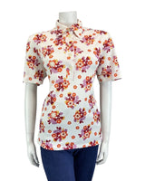 VINTAGE 60s 70s WHITE RED PURPLE DAISY FLORAL MOD SHORT SLEEVE SHIRT 16 18
