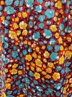 VINTAGE 70s RED BLUE YELLOW PSYCHEDELIC FLORAL BOHO WRAP MAXI SKIRT 10 12 14