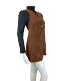 VINTAGE 60s 70s WARM BROWN SUEDE LEATHER BOHO SLEEVELESS PINFORE PINNY DRESS 4