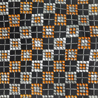 VINTAGE 60s 70s ORANGE BLACK GREY CHECKED GEOMETRIC ABSTRACT MOD PSYCH SCARF