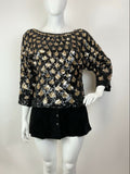 VINTAGE 70s 80s BLACK GOLD SCALES SEQUIN DISCO PARTY BATWING BLOUSE TOP 18 20