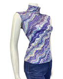 VTG 60s 70s PURPLE WHITE TURQUOISE PSYCHEDELIC WAVY DOTTY TURTLENECK TOP 10 12