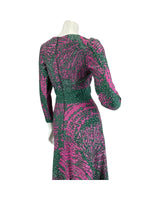 VINTAGE 60s 70s GREEN PINK SILVER DISCO EVENING PARTY MAXI DRESS 8