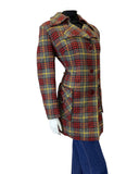 VINTAGE 60s 70s GREY RED YELLOW TARTAN CHECKED MOD WOOL COAT 14 16