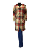 VINTAGE 60s 70s RED CREAM BUFFALO CHECK MOD MID-LENGTH WOOL COAT 16 18