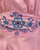 VINTAGE 70s BABY PINK BLUE EMBROIDERED FLORAL PRAIRIE PRINCESS MAXI DRESS 14