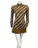 VINTAGE 60s 70s BROWN GREEN WHITE PSYCHEDELIC BOHO MOD SHIRT 10 12