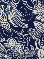 VINTAGE 60s 70s NAVY BLUE WHITE PSYCHEDELIC PAISLEY FLORAL SWIMSUIT BODYSUIT 10