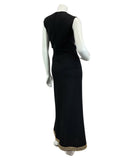 VINTAGE 60s 70s BLACK GOLD EMBROIDERED DISCO PARTY EVENING  MAXI DRESS 10
