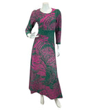 VINTAGE 60s 70s GREEN PINK SILVER DISCO EVENING PARTY MAXI DRESS 8
