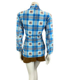 VINTAGE 60s 70s BLUE WHITE RED CHECKED PATTERNED COTTON BERMUDA COLLAR SHIRT 12