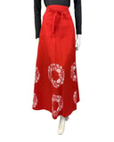 VINTAGE 60s 70s RED WHITE PINK FLORAL WREATH BOHO WRAP MAXI SKIRT 10 12