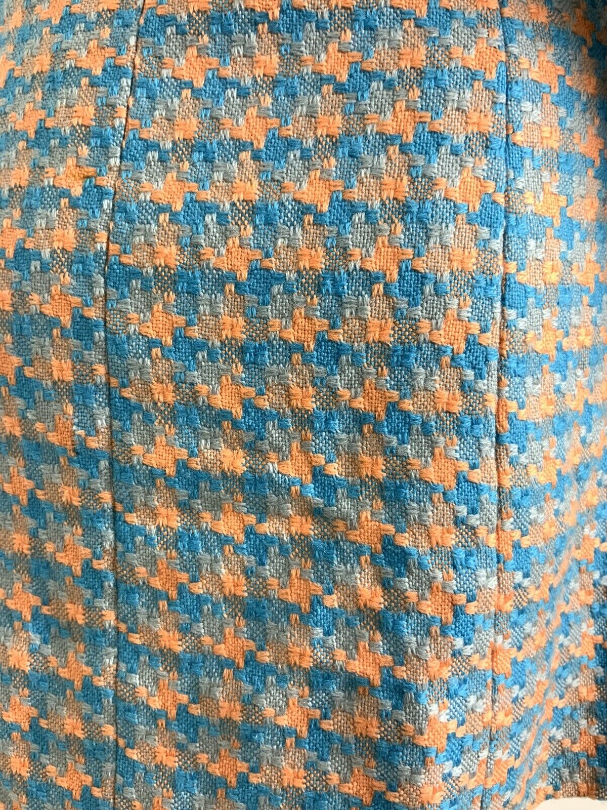 VINTAGE 60s 70s PASTEL ORANGE BLUE CHECKED HOUNDSTOOTH WOOL MOD SHIFT DRESS 8