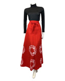 VINTAGE 60s 70s RED WHITE PINK FLORAL WREATH BOHO WRAP MAXI SKIRT 10 12