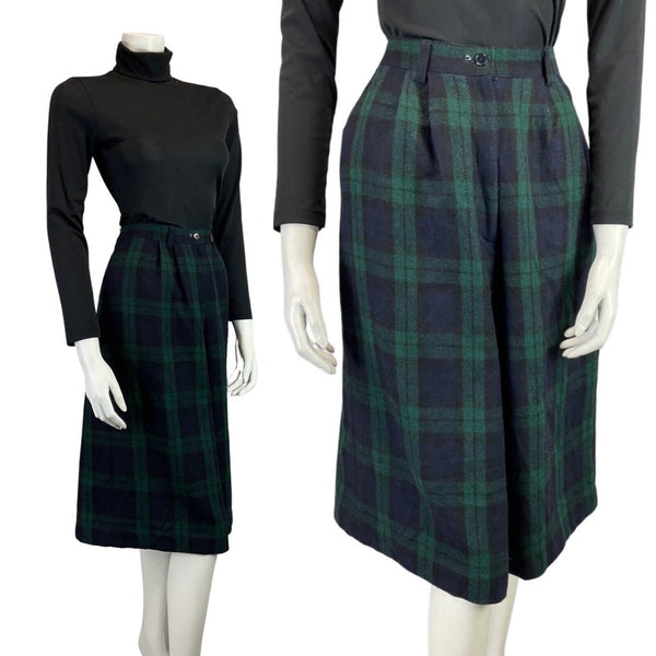 VINTAGE 70s 90s GREEN BLUE PLAID CHECKED MOD WOOL CULOTTES 8