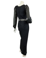 VINTAGE 60s 70s BLACK MIDNIGHT BLUE SPARKLY SEQUIN PARTY DISCO  MAXI DRESS 8
