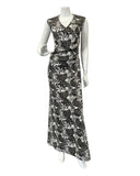 VINTAGE 60s 70s BLACK WHITE PSYCHEDELIC FLORAL SLEEVELESS MAXI DRESS 16 18