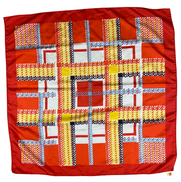 VINTAGE 60s 70s RED, YELLOW, WHITE, ABSTRACT, SQUARES, GEOMETRIC, MOD, SCARF