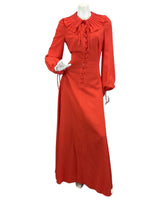 VINTAGE 60s 70s RED RUFFLE EVENING PARTY MOD BOHO VERA MONT  MAXI DRESS 10