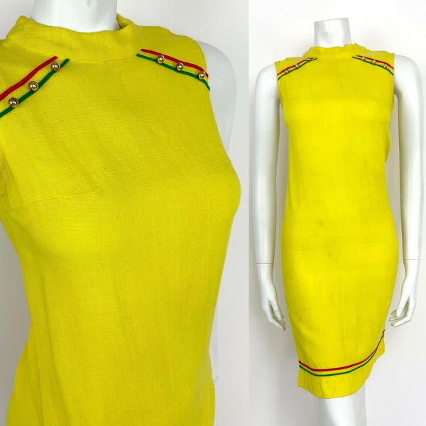 VINTAGE 60s 70s ACID YELLOW RED GREEN GOLD SUMMER SHIFT MINI DRESS 4