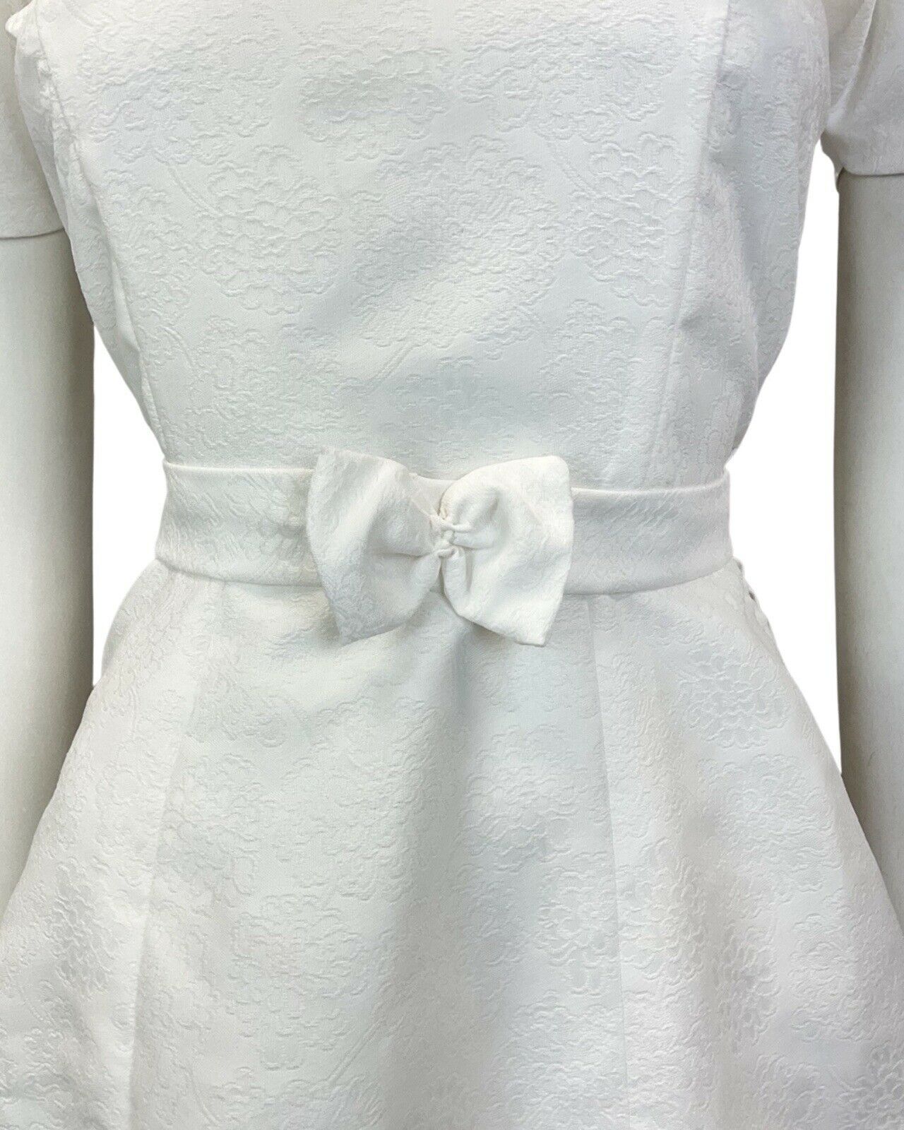 VINTAGE 60s 70s BRIGHT WHITE FLORAL BELTED MOD SHIRT SHORT DRESS 10