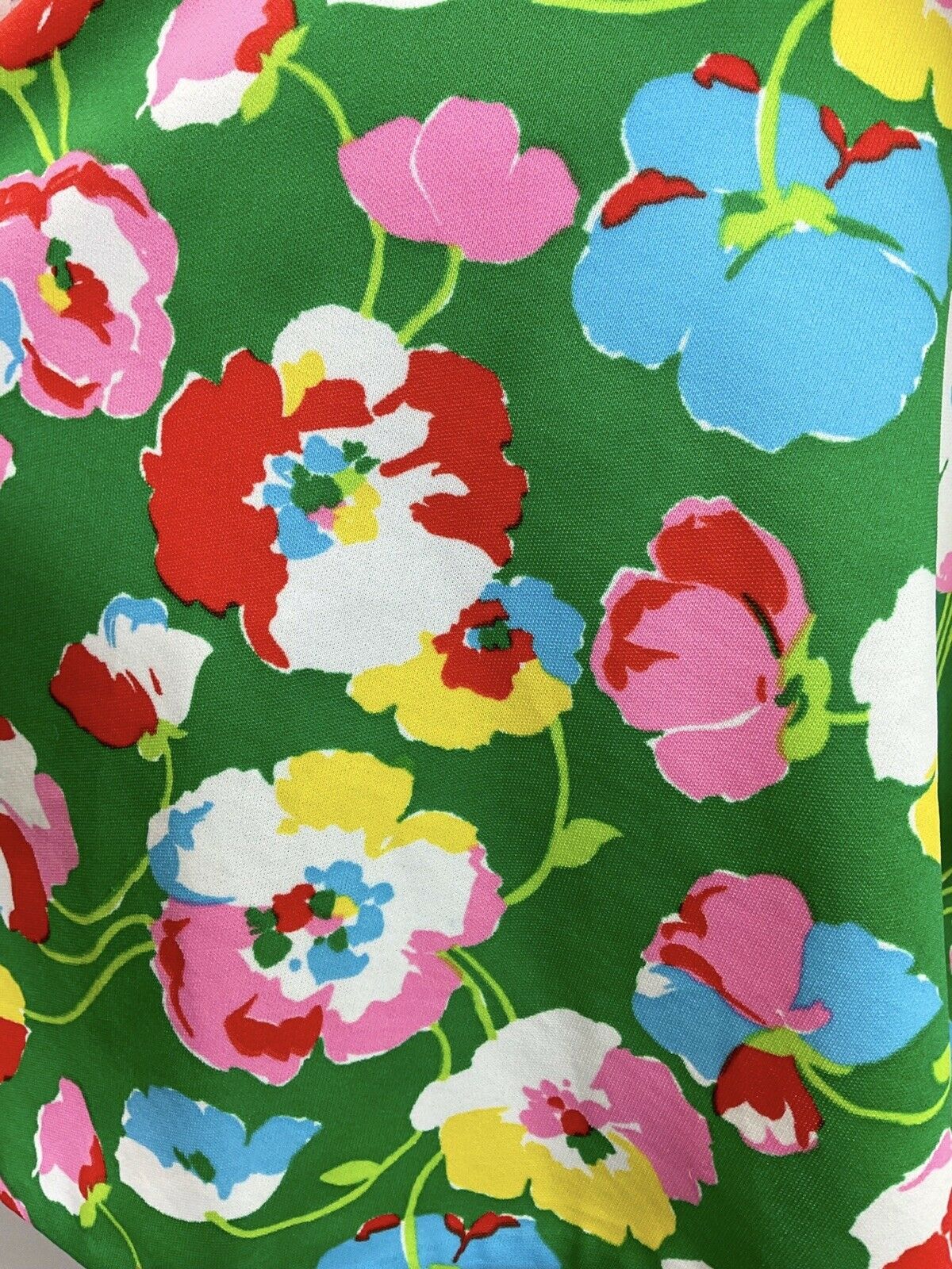 VINTAGE 60s 70s GREEN RED BLUE WHITE FLORAL POPPY PUFF SLEEVE MOD DRESS 10 12