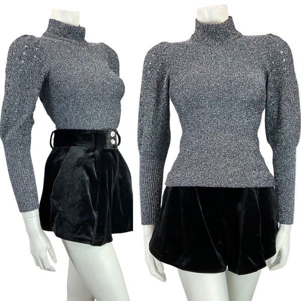 VINTAGE 70s SILVER TINSEL CUT-OUT DISCO PARTY LONGSLEEVE LUREX BLOUSE TOP 8 10
