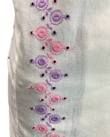 VINTAGE 60s 70s WHITE LILAC PINK EMBROIDERED MOD PRAIRIE DAGGER SHIRT 16 18
