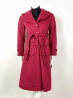 VINTAGE 60s 70s RED OVERSIZED COLLAR BELTED WOOL PRINCESS COAT 8 10