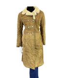 VINTAGE 60s 70s CAMEL BROWN DOUBLE BREASTED SHEEPSKIN SHEARLING COAT 10