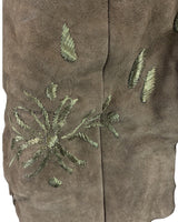 VINTAGE 60s 70s BROWN GREEN EMBROIDERED FLORAL BOHO SUEDE SHEARLING COAT 10