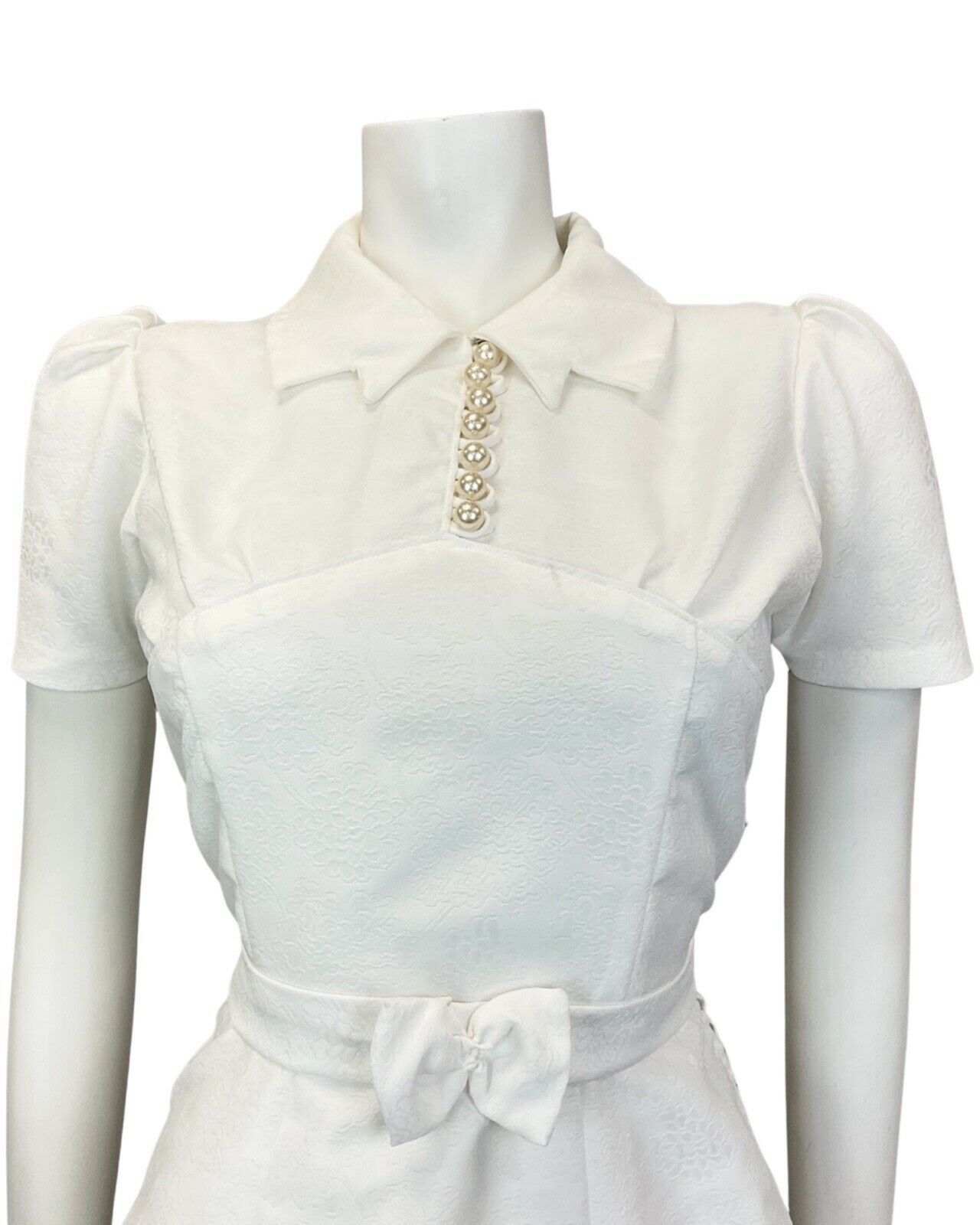 VINTAGE 60s 70s BRIGHT WHITE FLORAL BELTED MOD SHIRT SHORT DRESS 10