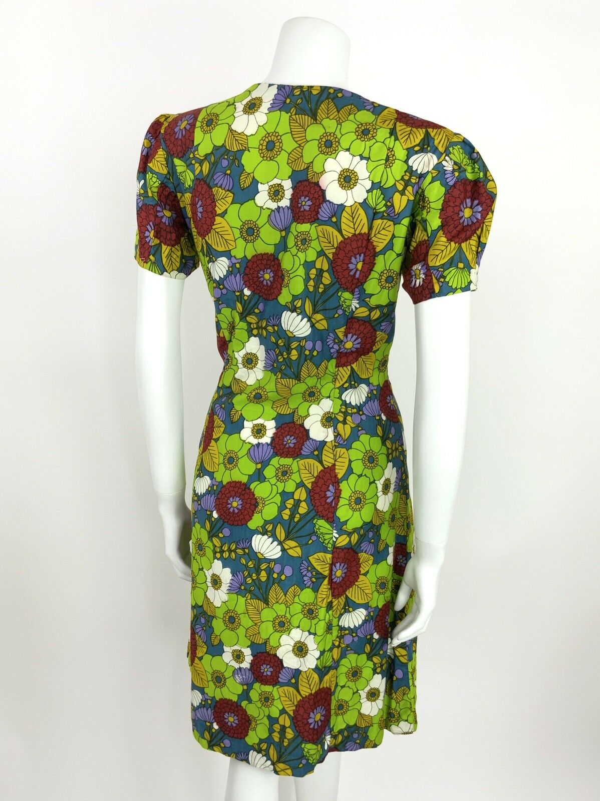 VINTAGE 60s A-LINE TEA DRESS FLORAL DITSY GREEN BLUE RED PURPLE 12 14