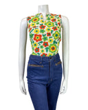 VINTAGE 60s 70s WHITE GREEN YELLOW DAISY FLOWER MOD TOWELLING SLEEVELESS TOP 6