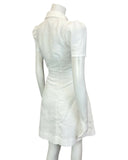 VINTAGE 60s 70s BRIGHT WHITE FLORAL BELTED MOD SHIRT SHORT DRESS 10