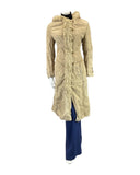 VINTAGE 60s 70s CREAM HOODED BOHO MOD SUEDE LEATHER PRINCESS SHEARLING COAT 10