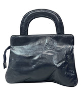 VINTAGE 60s 70s NAVY BLUE MOD GOGO LEATHER SMALL HAND-BAG