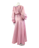 VINTAGE 70s BABY PINK BLUE EMBROIDERED FLORAL PRAIRIE PRINCESS MAXI DRESS 14