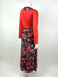 VTG 60s 70s RED BLACK PURPLE YELLOW PSYCHEDELIC FLORAL PAISLEY MAXI DRESS 16 18