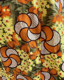VINTAGE 60s 70s ORANGE YELLOW GREEN PSYCHEDELIC FLORAL SPIRAL MOD MAXI DRESS 12