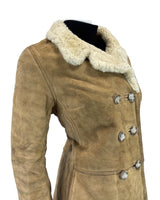 VINTAGE 60s 70s CAMEL BROWN DOUBLE BREASTED SHEEPSKIN SHEARLING COAT 10