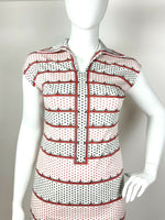 VINTAGE 60s 70s WHITE RED BLACK WING COLLAR STRIPED CROSS MOD DRESS 16 18