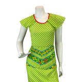 VINTAGE 60s 70s GREEN WHITE YELLOW GINGHAM FLORAL PRAIRIE FOLK MOD MAXI DRESS 6