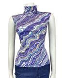 VTG 60s 70s PURPLE WHITE TURQUOISE PSYCHEDELIC WAVY DOTTY TURTLENECK TOP 10 12