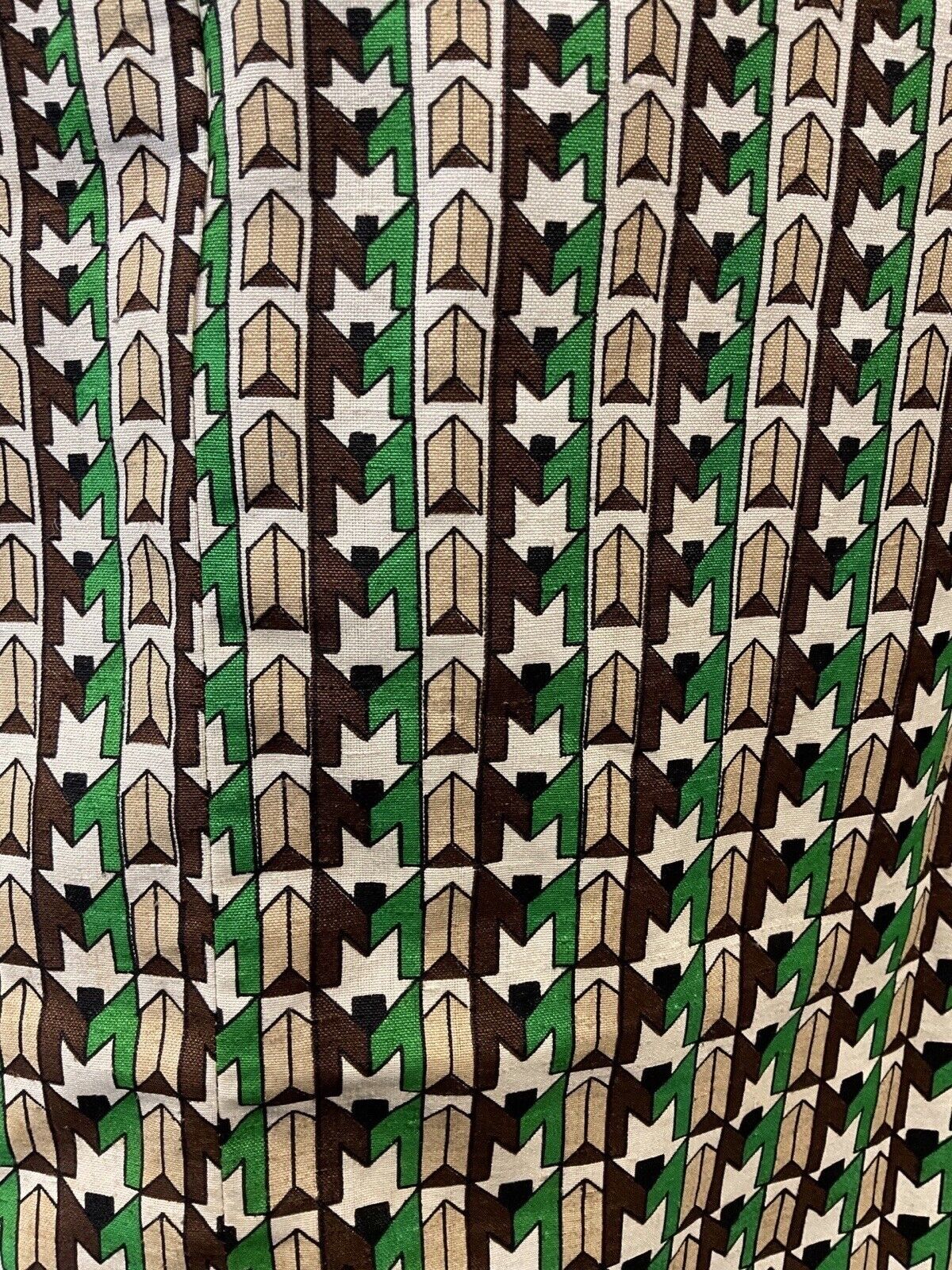 VINTAGE 60s 70s GREEN BROWN WHITE GEOMETRIC OP-ART MOD SHIRT DRESS 8 10