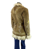 VTG 60s 70s BROWN YELLOW EMBROIDERED FLORAL BOHO PENNY LANE SHEARLING COAT 8 10