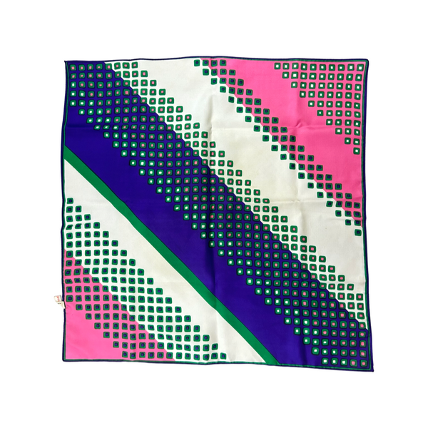 VINTAGE 60s 70s PINK GREEN WHITE BLUE, GEOMETRIC, ABSTRACT, PSYCHEDELIC SCARF