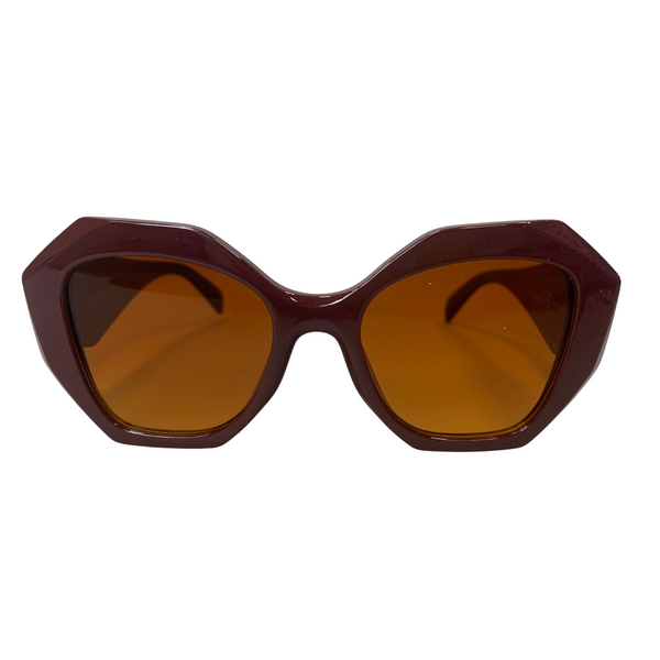 WINE RED OVERSIZED SQUARE GEOMETRIC VINTAGE STYLE 70s SUNGLASSES