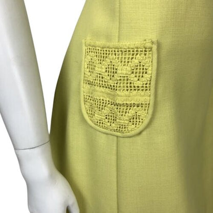 VINTAGE 60s 70s LEMON LIME YELLOW CROCHETED SUMMER DRESS 16 18